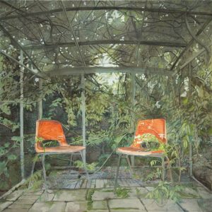 En affaires, il faut savoir sentir le parfum des fleurs. Elles ne fleurissent pas souvent !<br />120 x 120 cm, 2018 huile sur toile *prix au format : 1979€
