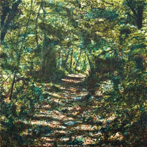 Sous la Canopée, le portail.<br />2020, 80 x 80 cm, huile sur toile  collection particulière