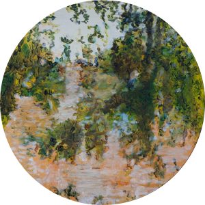 J’ai longé ton corps, épousé ses méandres<br />J’ai longé ton corps, épousé ses méandres
2023, 40 cm de diamètre, huile sur toile.collection particulière