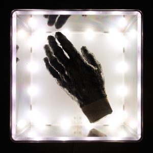 Iron Gaffer Gauntlet<br />2016, 24 x 24 x 24 cm, plâtre, gaffer tape, Lampe de chevet pour enfant Ikea.