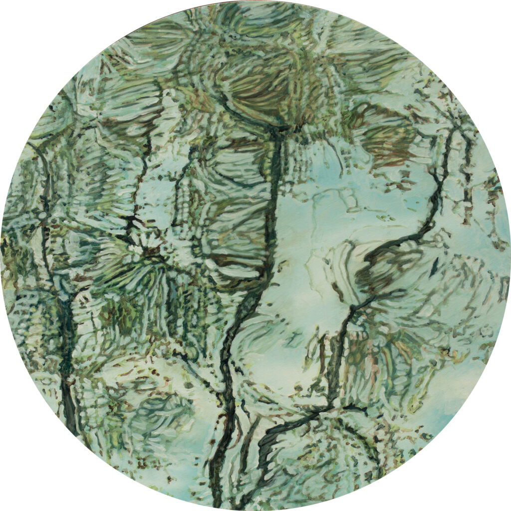 Nuclei movens flos 2025, 70 cm de diamètre, huile sur toile. collection particulière