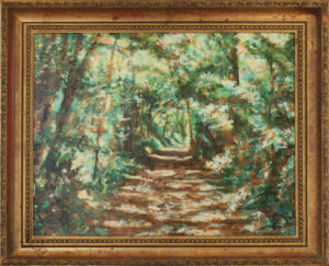 La porte<br />2026, 39 x 47 cm, huile sur bois, cadre doré de 49,6 x 58cm