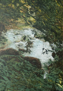 Levé de rideau sur la confluence<br />2026, 130 x 90 cm, huile sur toile